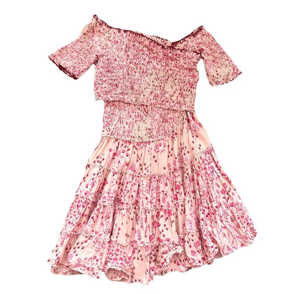 Poupette St Barth Soledad Mini Dress Womens XS Pink Floral Feminine Smocked - Picture 5 of 10